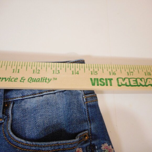 Driftwood Size 28 Audrey Blue Denim Jeans Floral Embroidery Slim Leg Raw Hem - Picture 6 of 14